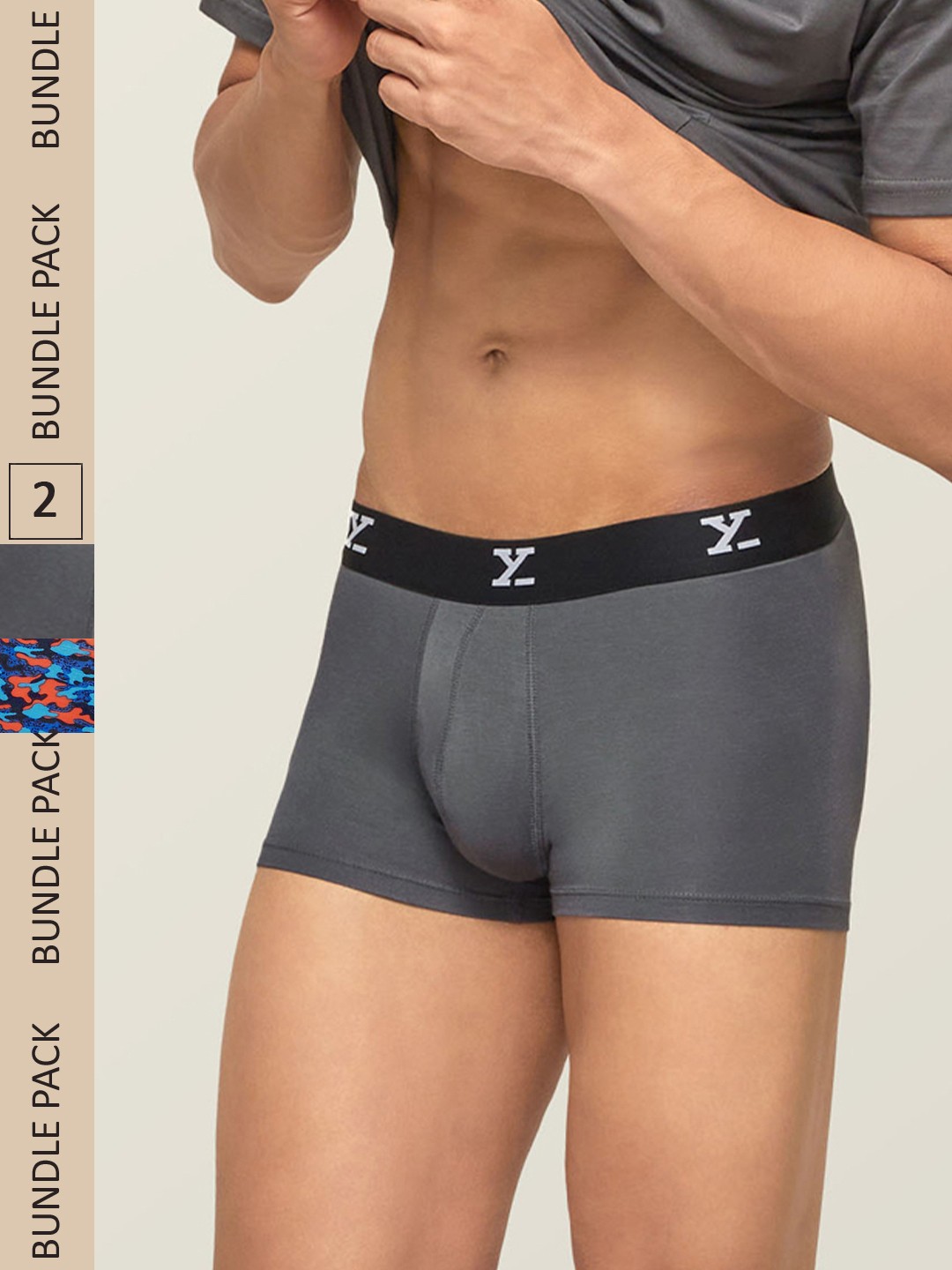 

XYXX Men IntelliSoft Antimicrobial Micro Modal Pack of 2 Shuffle Trunks XYTRNK2PCKN179, Grey