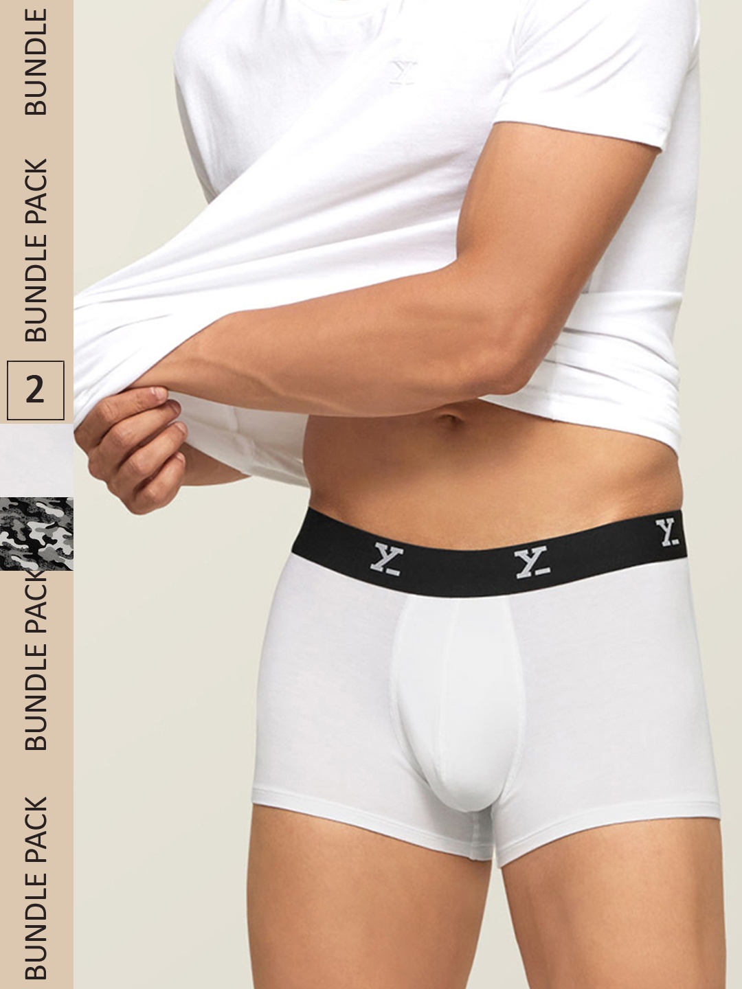 

XYXX Men IntelliSoft Antimicrobial Micro Modal Pack of 2 Shuffle Trunks XYTRNK2PCKN189, White