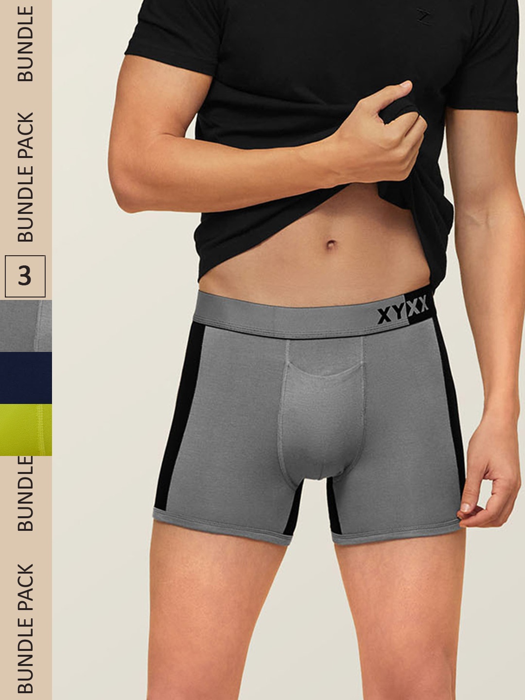 

XYXX Men IntelliSoft Antimicrobial Micro Modal Pack of 3 Dualist Trunks XYTRNK3PCKN312, Black