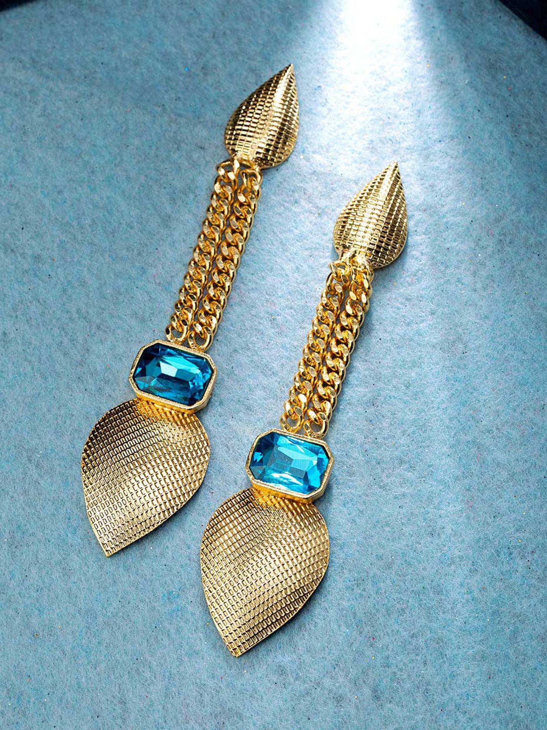 

Voylla Gold-Plated & Blue Contemporary Handcrafted Drop Earrings