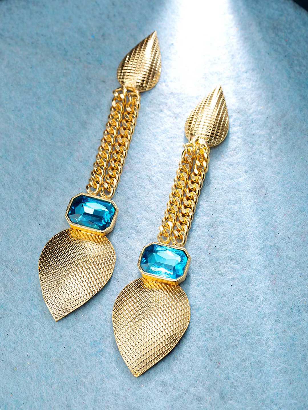 

Voylla Turquoise Blue Gold-Plated Handcrafted Geometric Drop Earrings