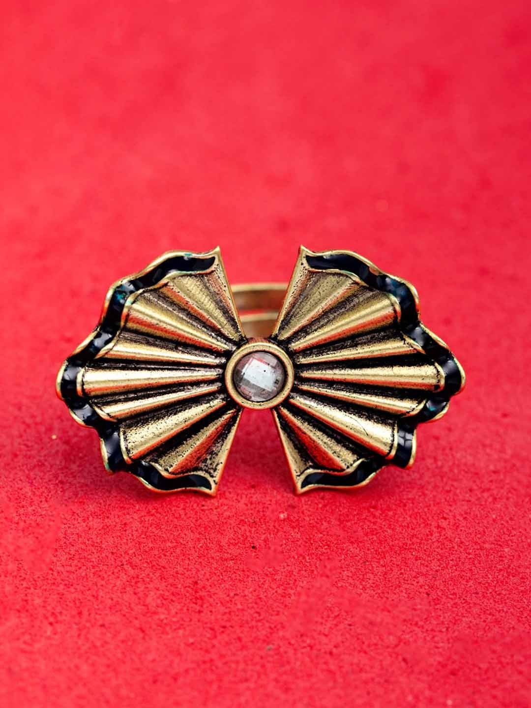 

Voylla Women Gold-Plated & Blue Enamelled Ring