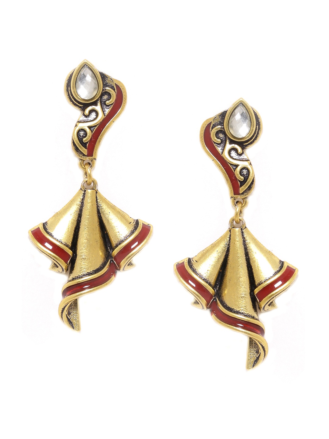 

Voylla Gold-Plated & Maroon Handcrafted Contemporary Drop Earrings