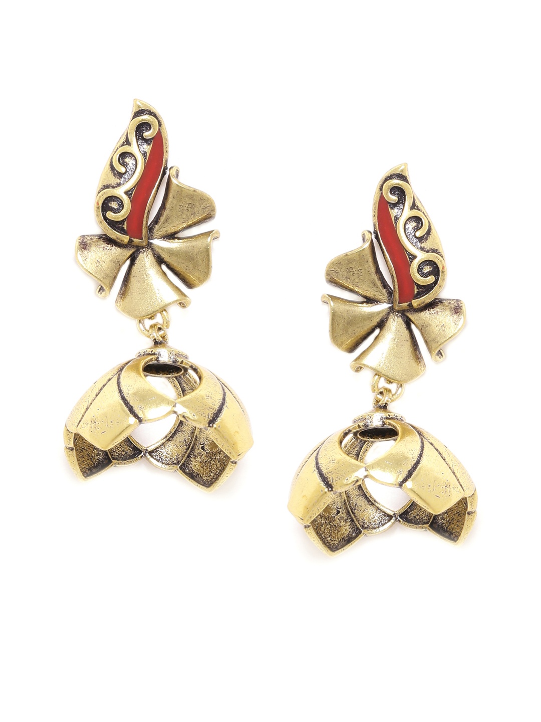 

Voylla Gold-Plated & Maroon Handcrafted Dome Shaped Jhumkas