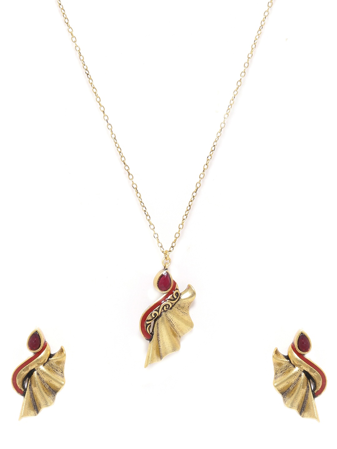 

Voylla Women Gold-Plated & Maroon Handcrafted Enamelled Jewellery Set