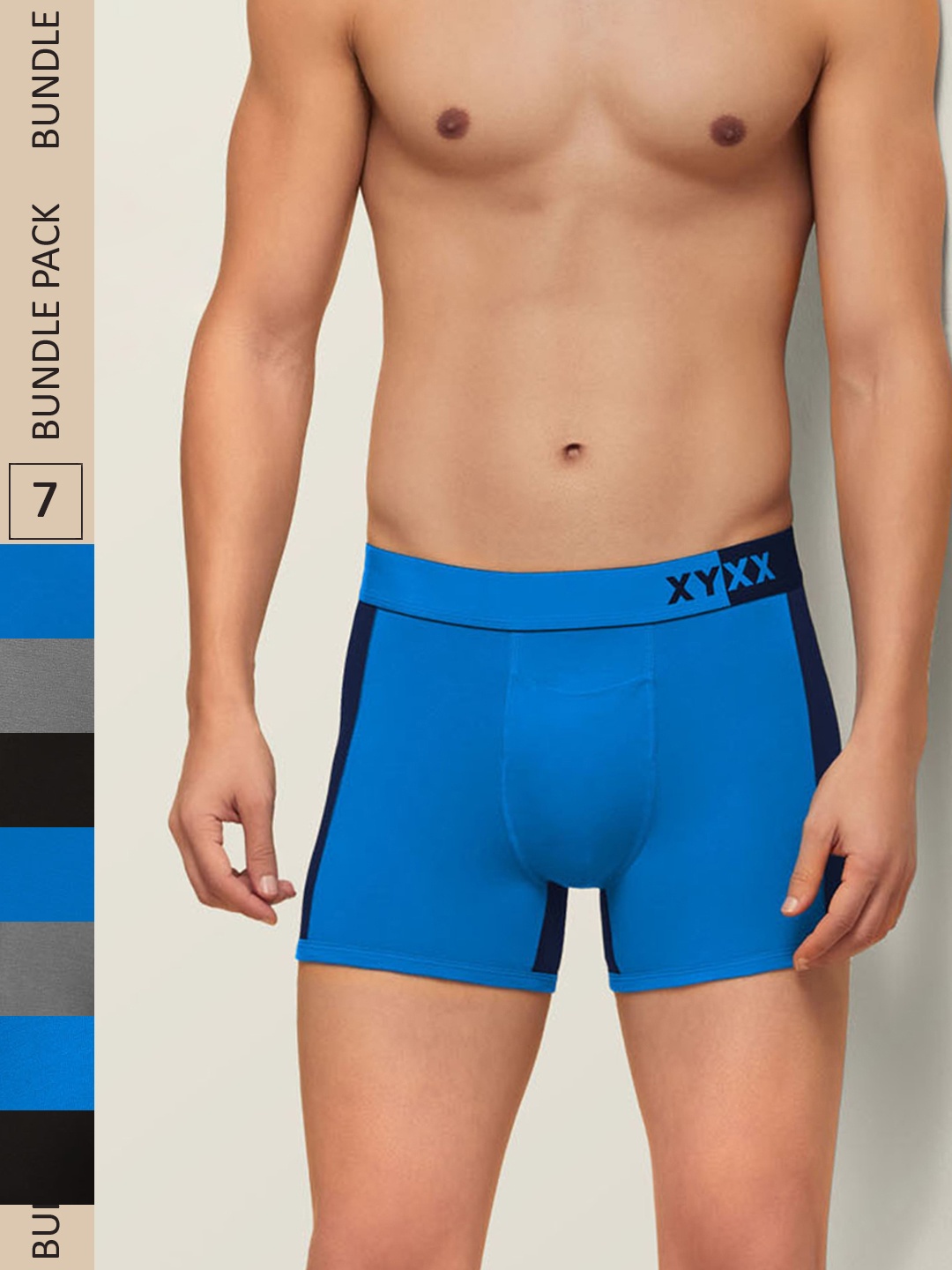 

XYXX Men IntelliSoft Antimicrobial Micro Modal Pack of 7 Dualist Trunks XYTRNK7PCKN03, Grey