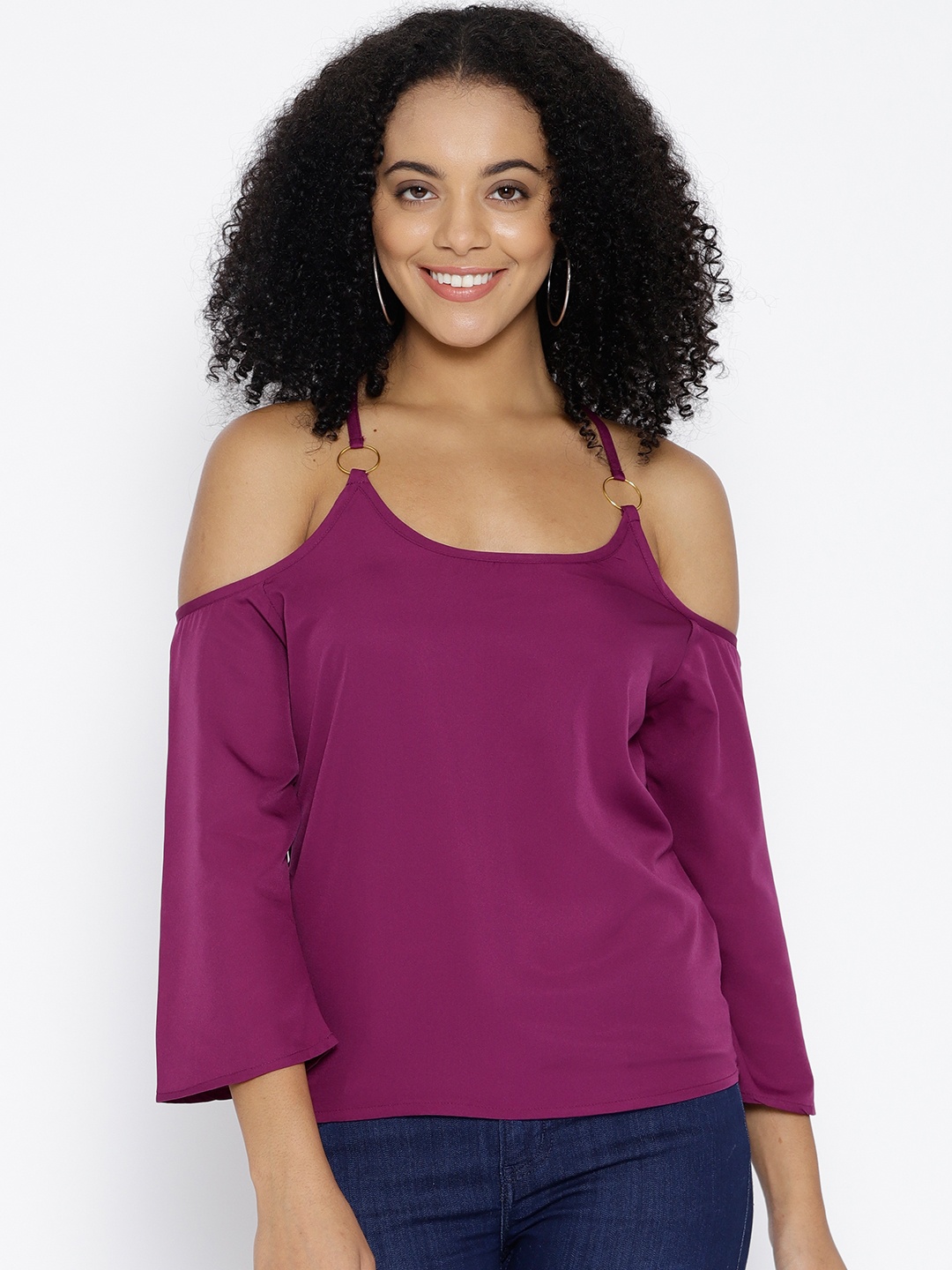 

U&F Women Purple Solid Styled Back Top