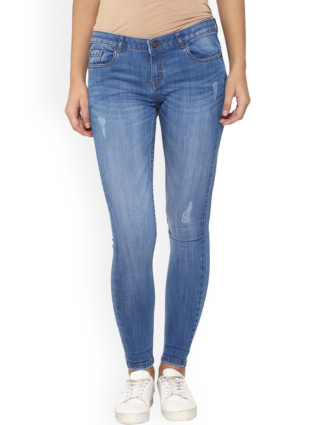 

Crimsoune Club Women Blue Super Skinny Fit Mid-Rise Low Distress Jeans