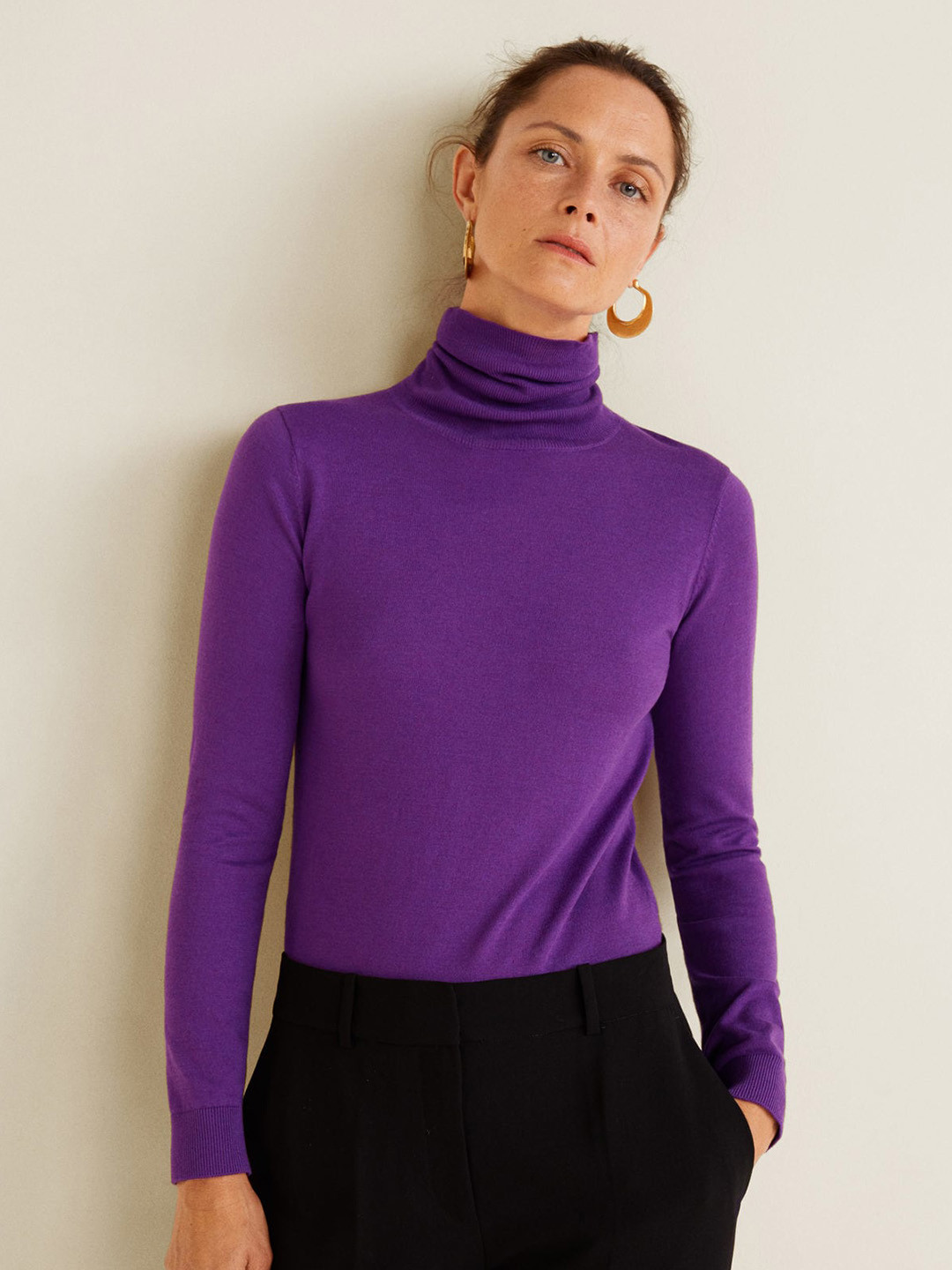 

MANGO Women Purple Solid Pullover