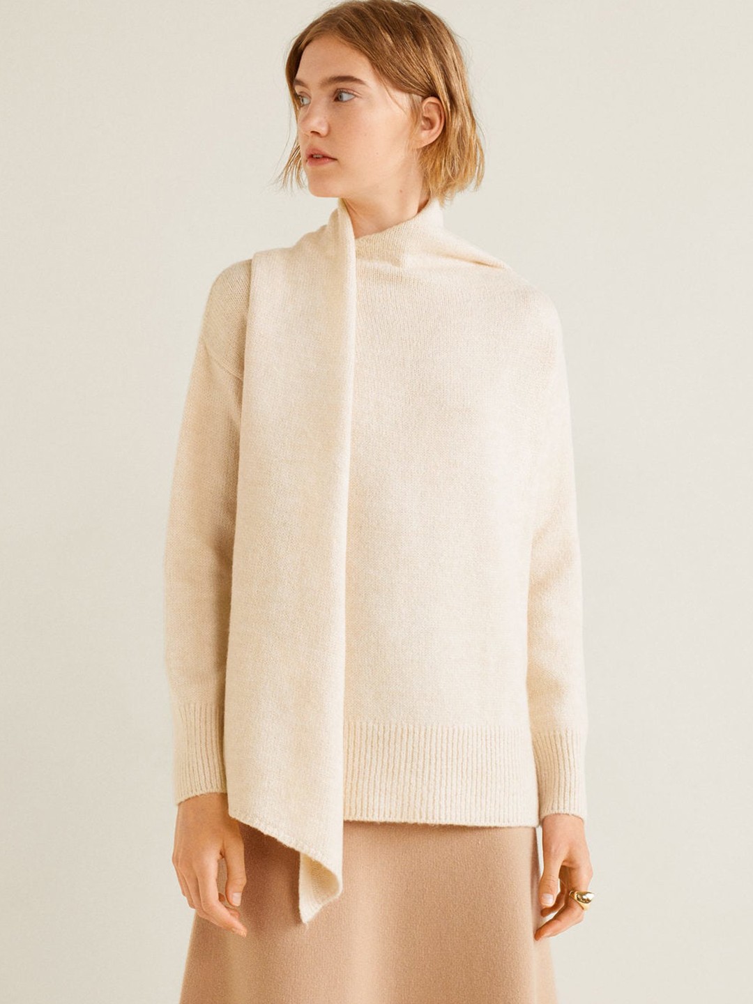 

MANGO Women Off-White Solid Pullover