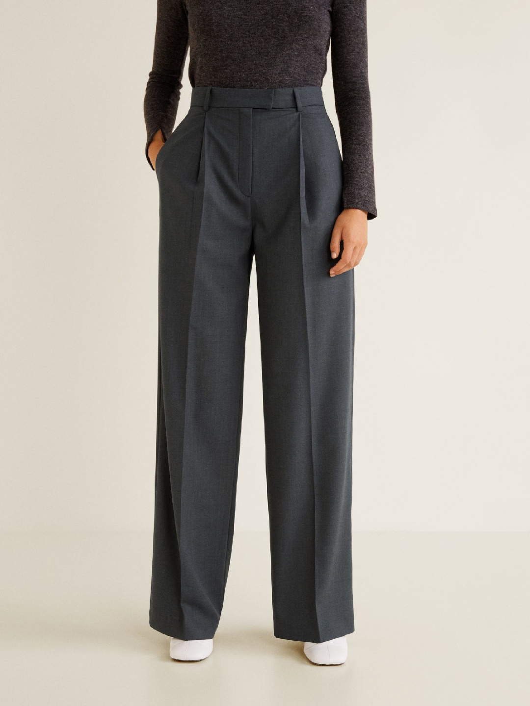 

MANGO Women Navy Blue Regular Fit Solid Parallel Trousers