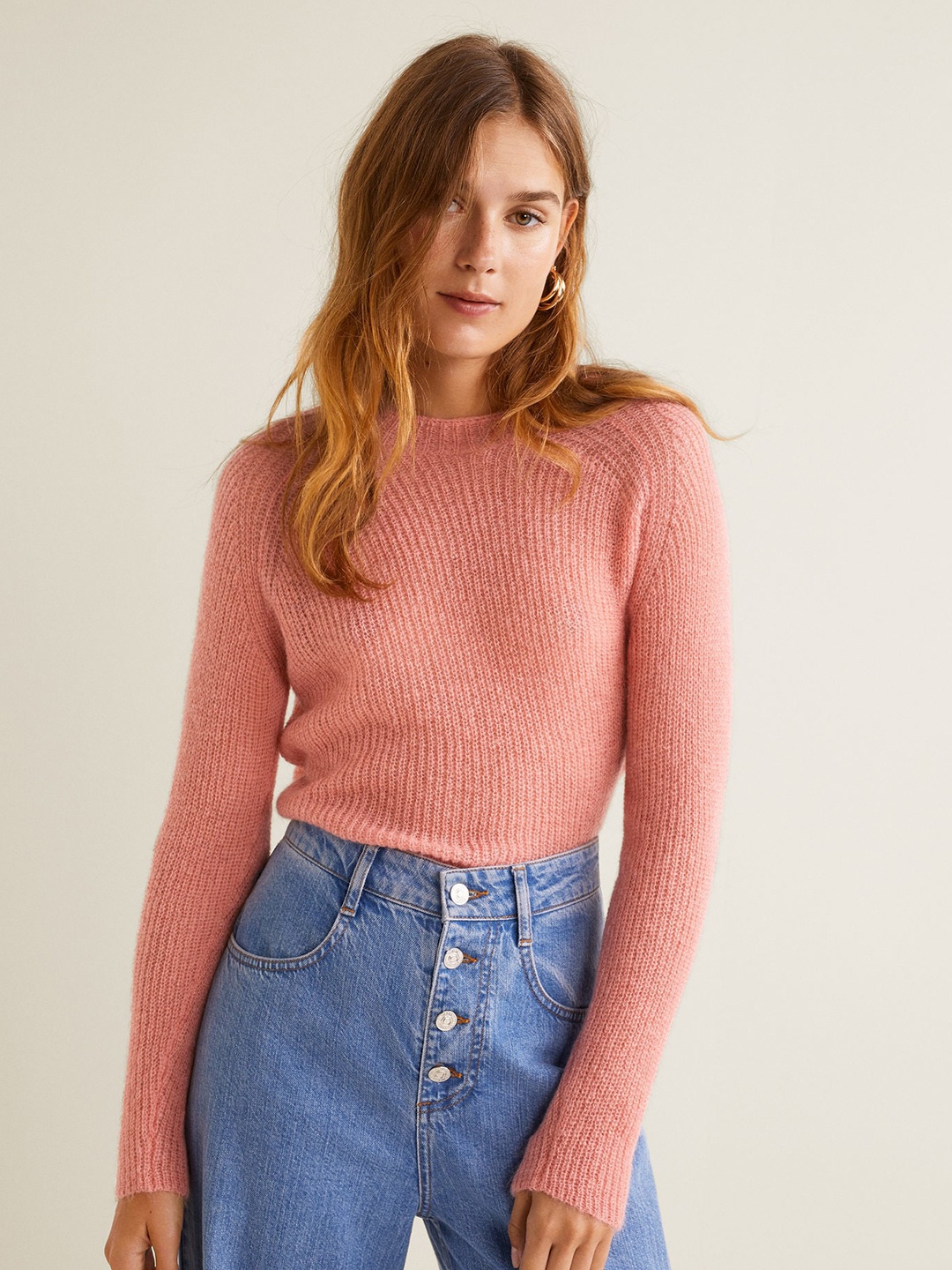 

MANGO Women Pink Solid Pullover
