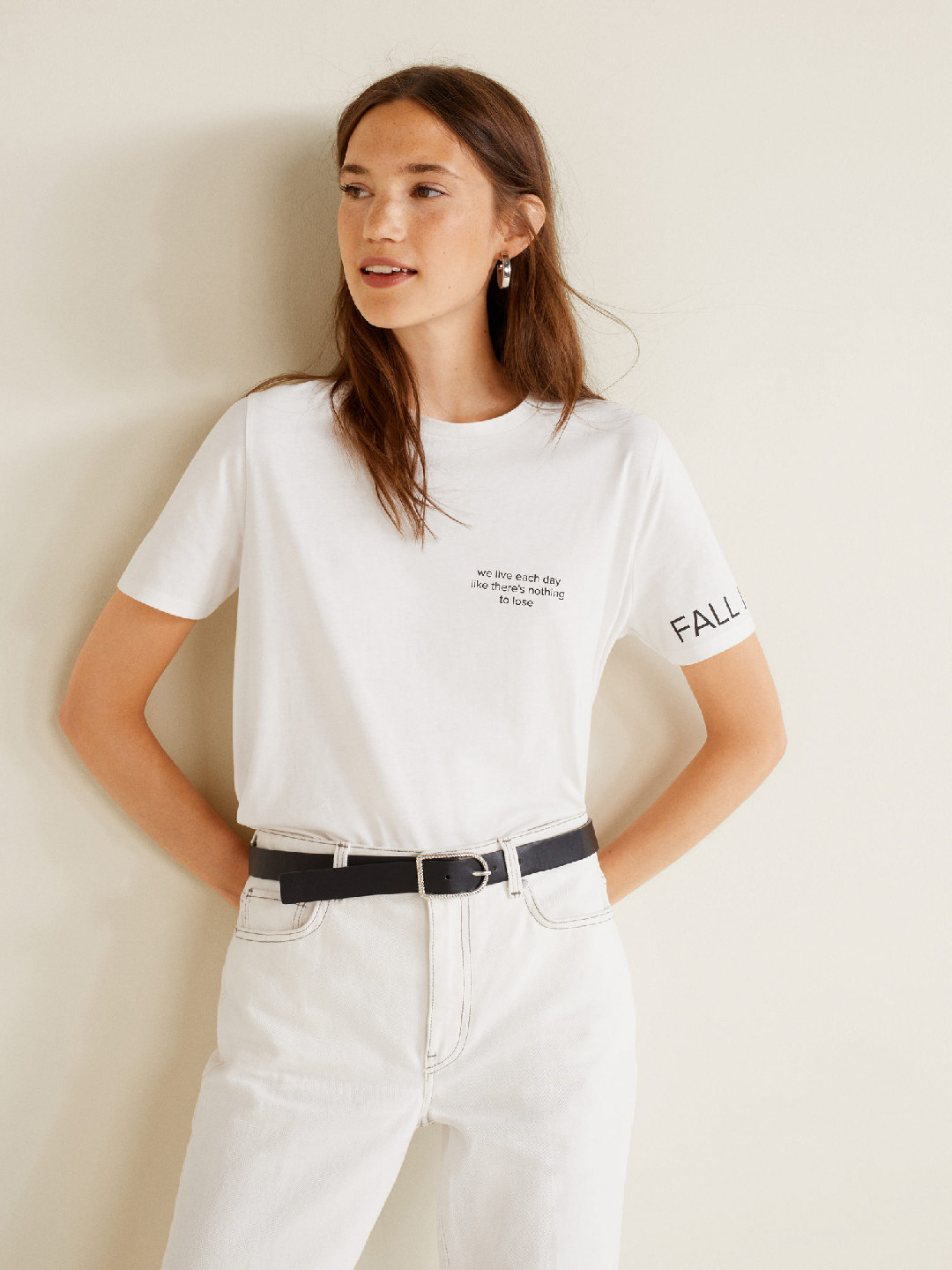 

MANGO Women White Solid Round Neck T-shirt