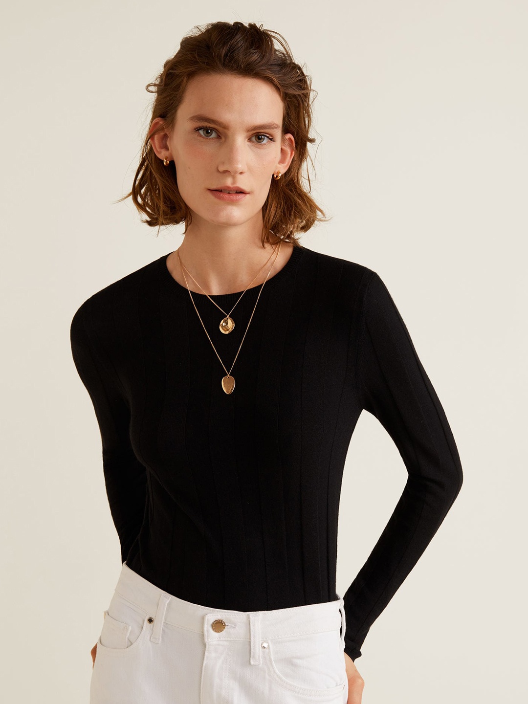 

MANGO Women Black Ribbed Pullover