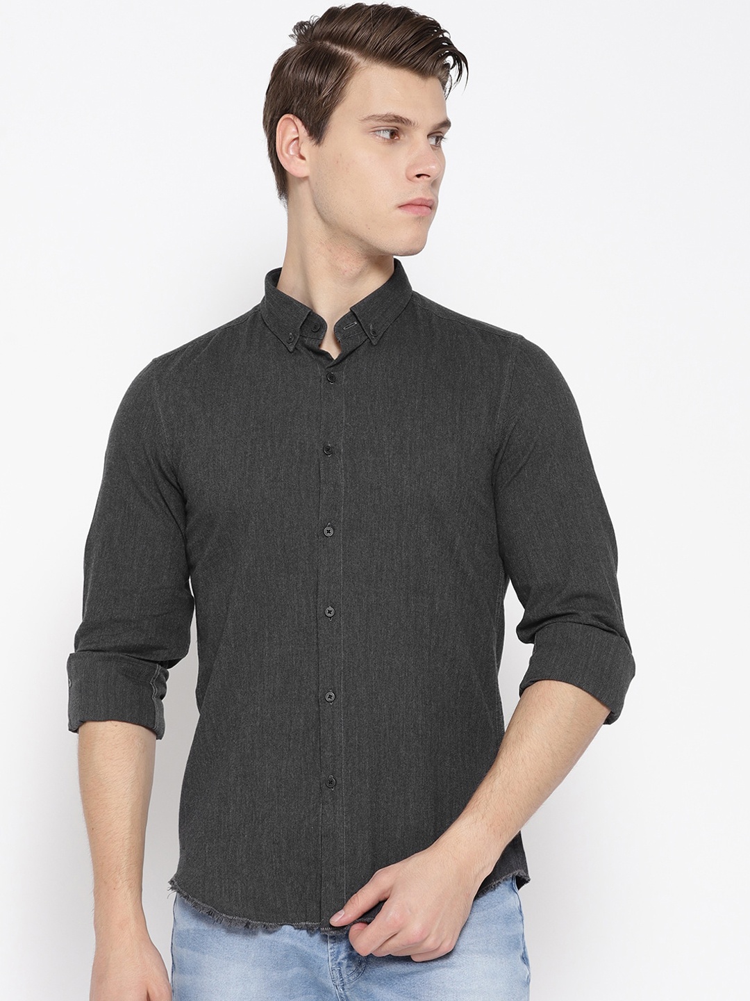 

Antony Morato Men Charcoal Grey Regular Fit Solid Casual Shirt