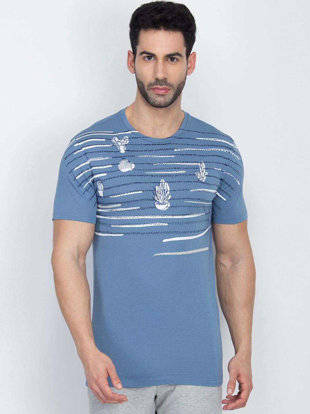 

Antony Morato Men Blue Printed Round Neck T-shirt