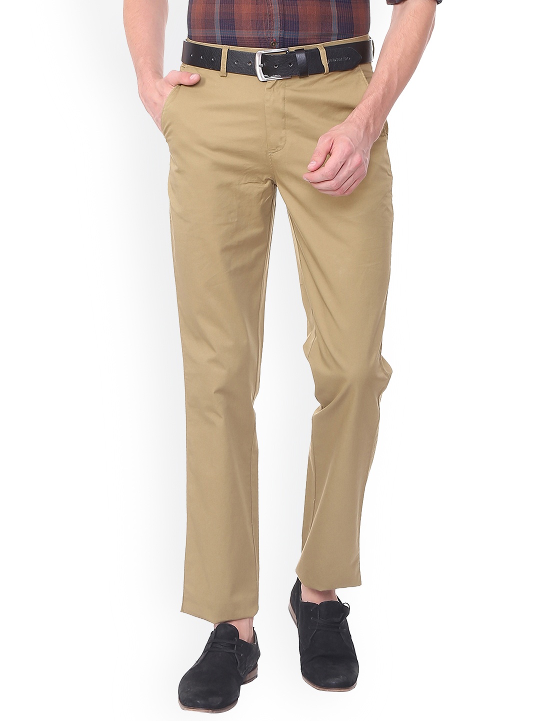 

Peter England Men Khaki Slim Fit Solid Regular Trousers