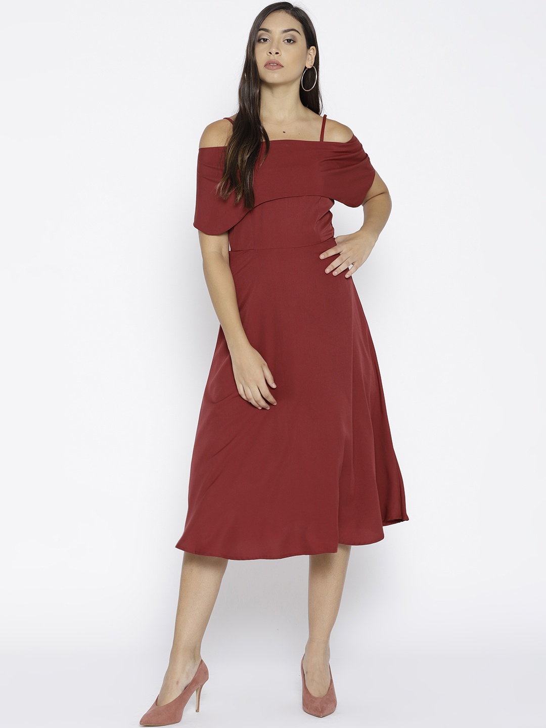 

U&F Women Maroon Solid Fit and Flare Dress