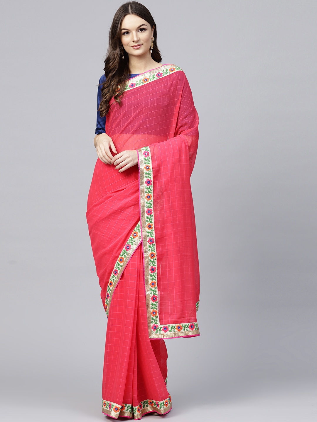 

Saree mall Pink Self-Checked Saree