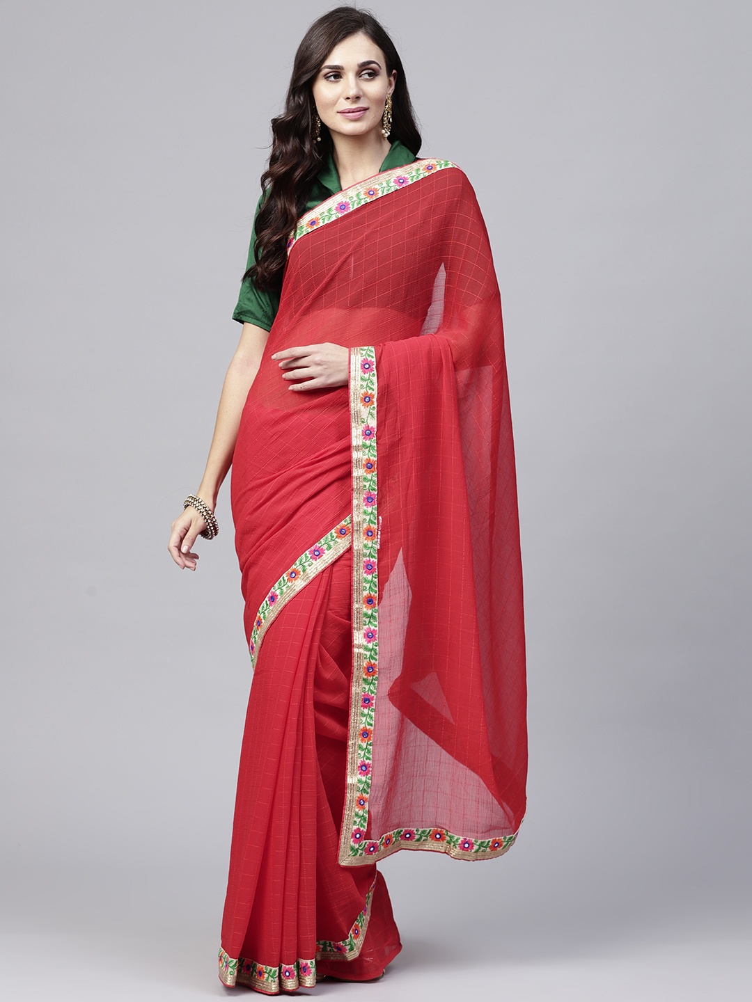 

Saree mall Red Self Checked Saree