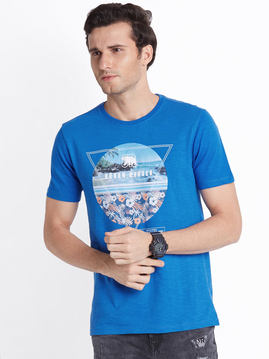 

Urban Ranger by pantaloons Men Blue Printed Round Neck T-shirt