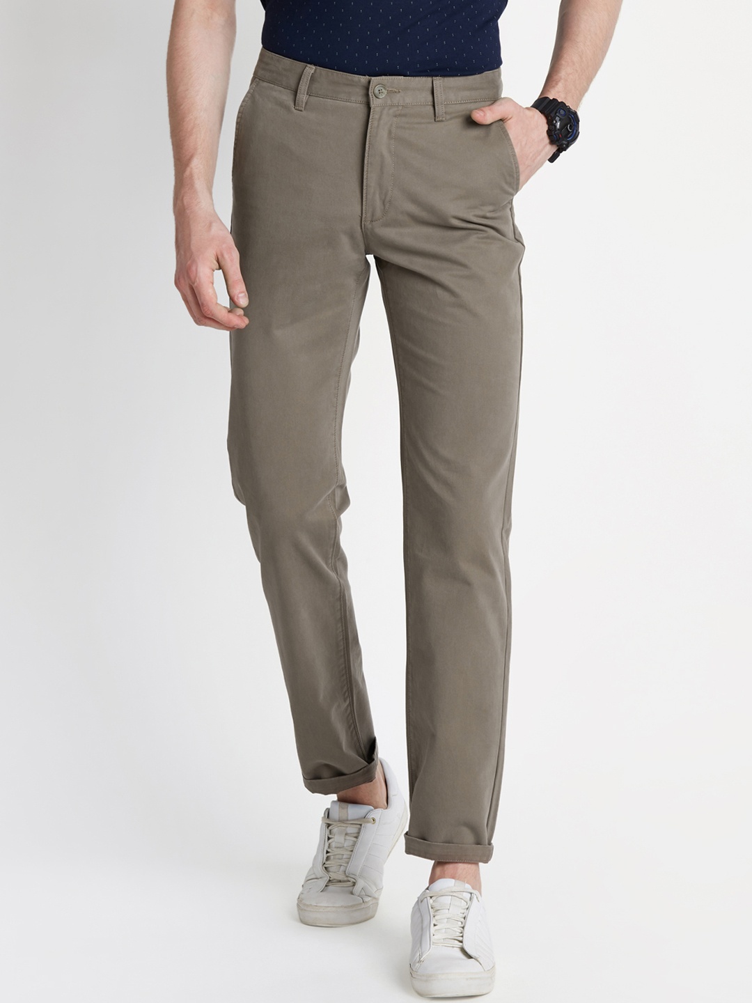 

Spiritus by pantaloons Men Grey Regular Fit Solid Regular Trousers