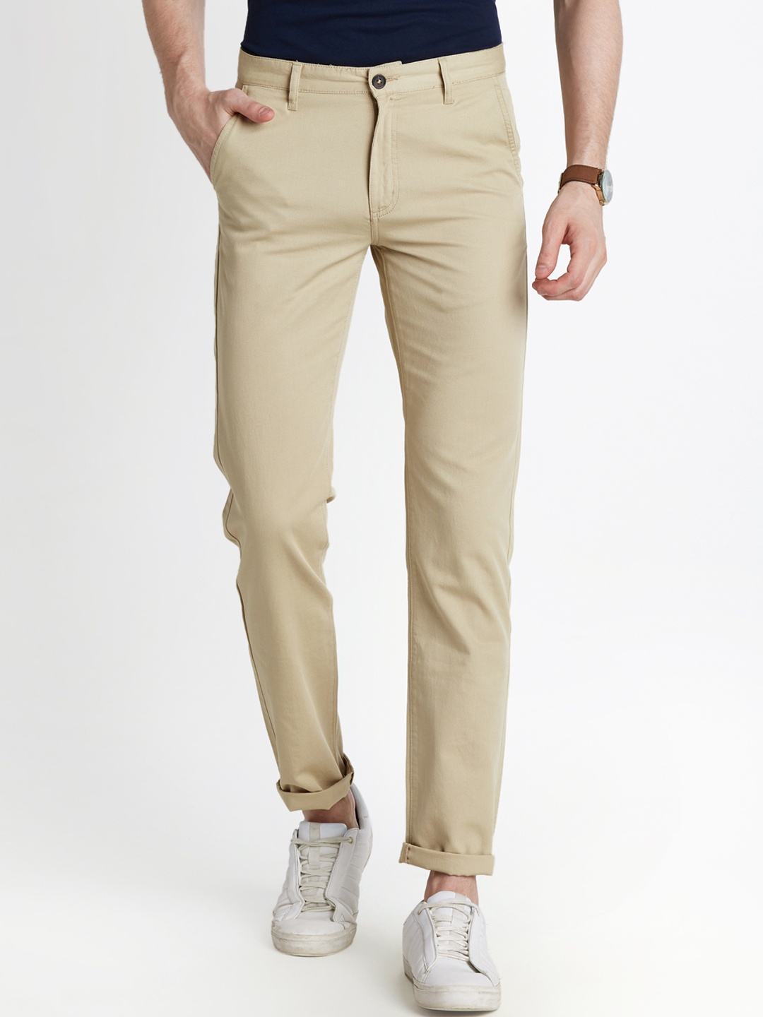 

Spiritus by pantaloons Men Beige Slim Fit Solid Regular Trousers