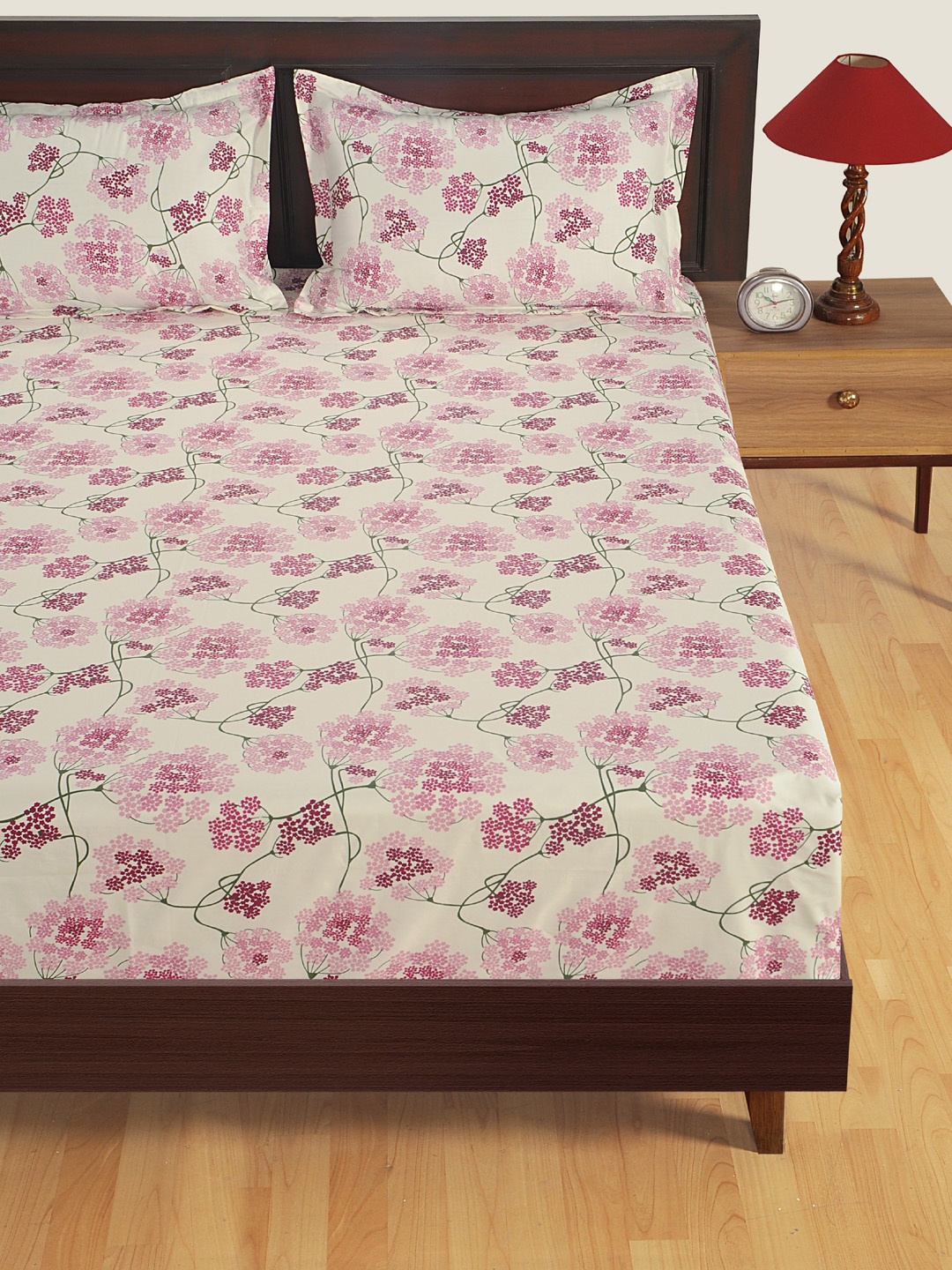 

SWAYAM Sparkle Pink Floral 144 TC Double Bedsheet Set