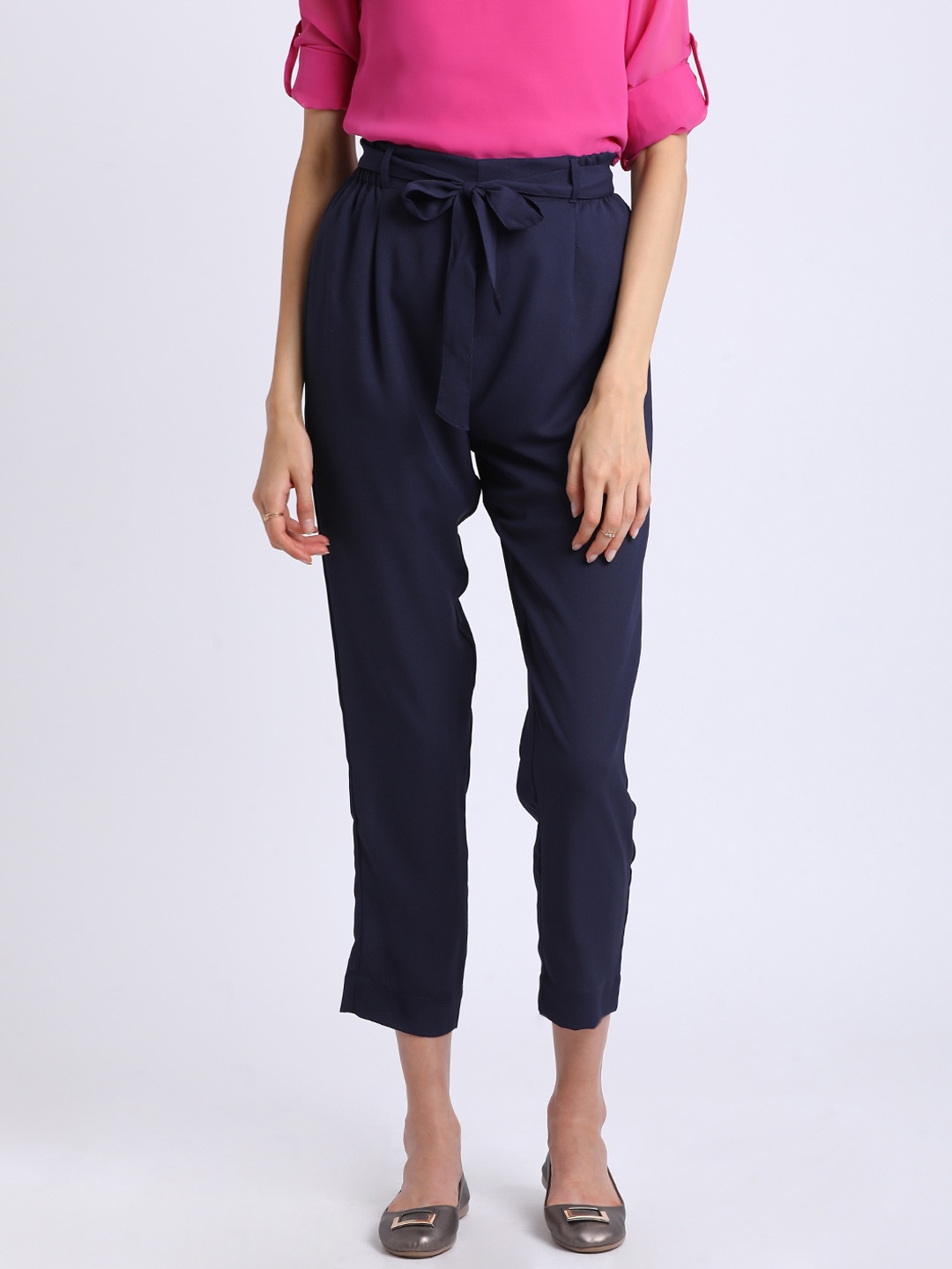 

Besiva Women Navy Blue Regular Fit Solid Peg Trousers