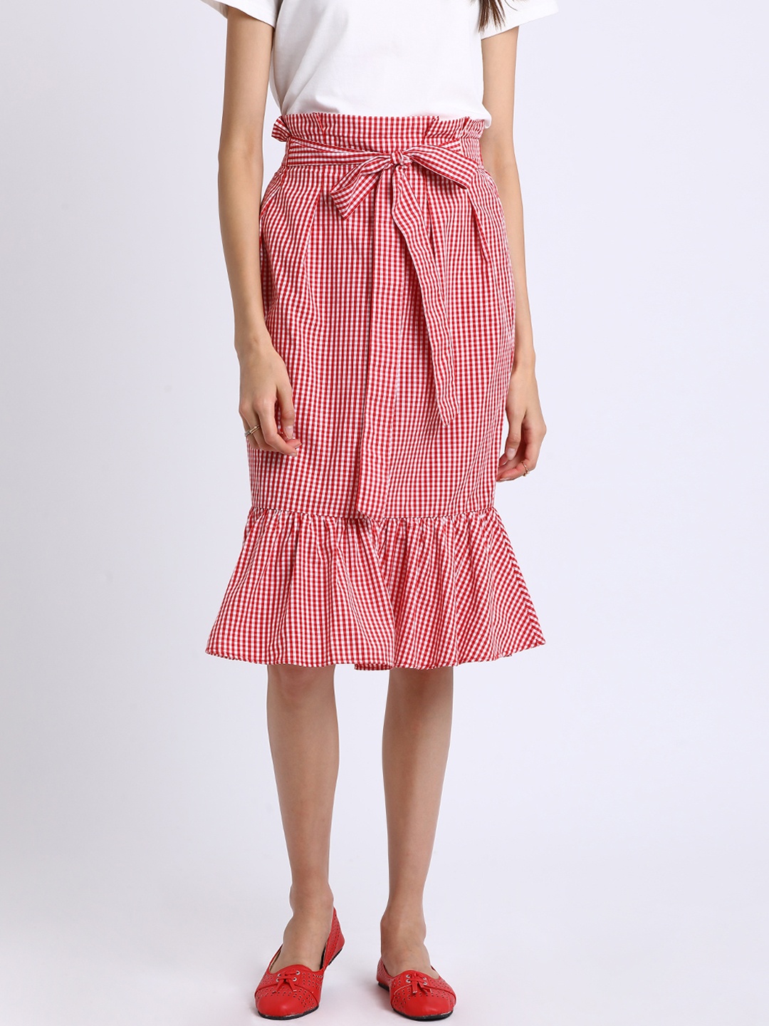 

Besiva Women Red & White Checked Trumpet Skirt