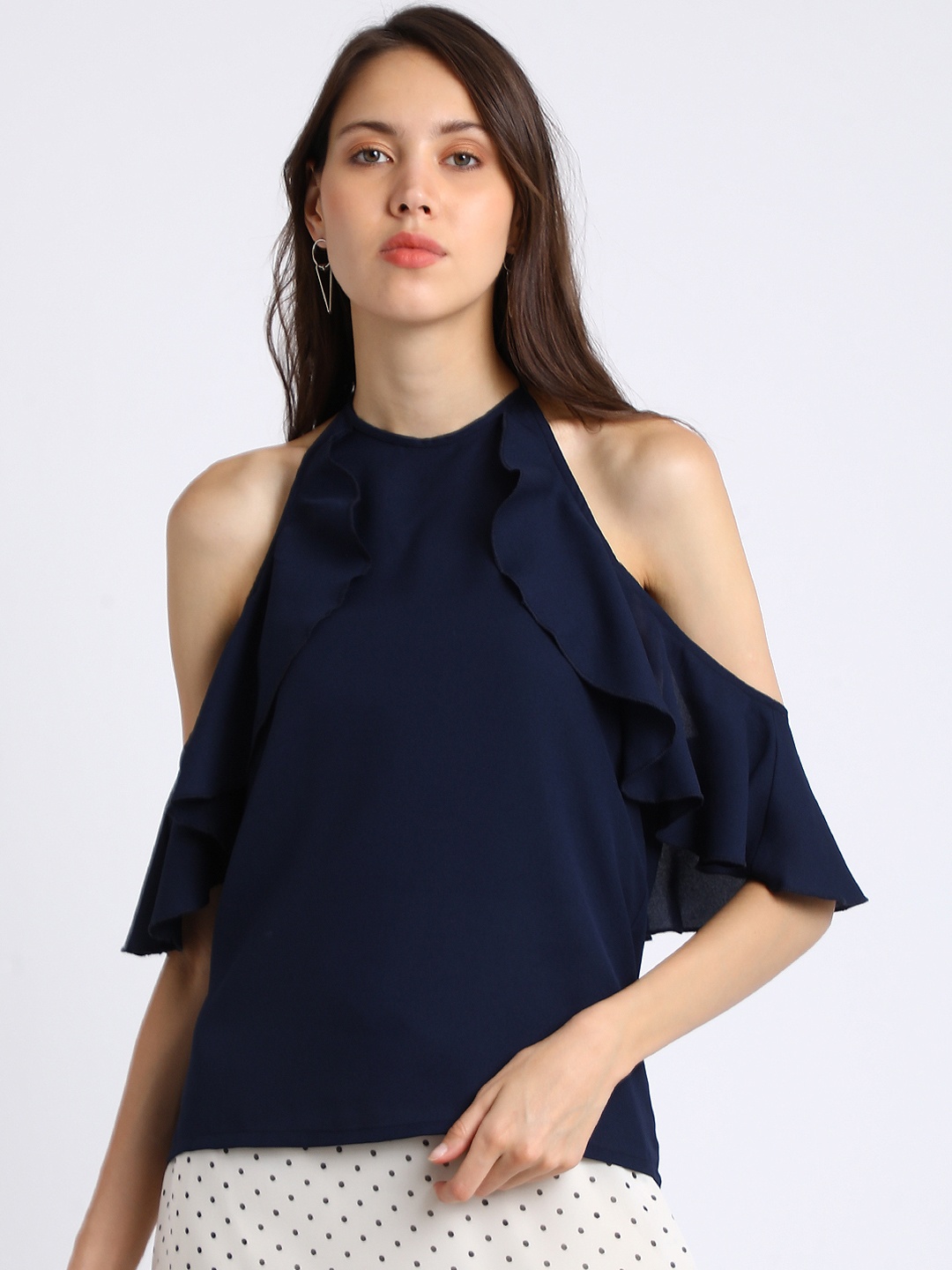 

Besiva Women Navy Blue Solid A-Line Top