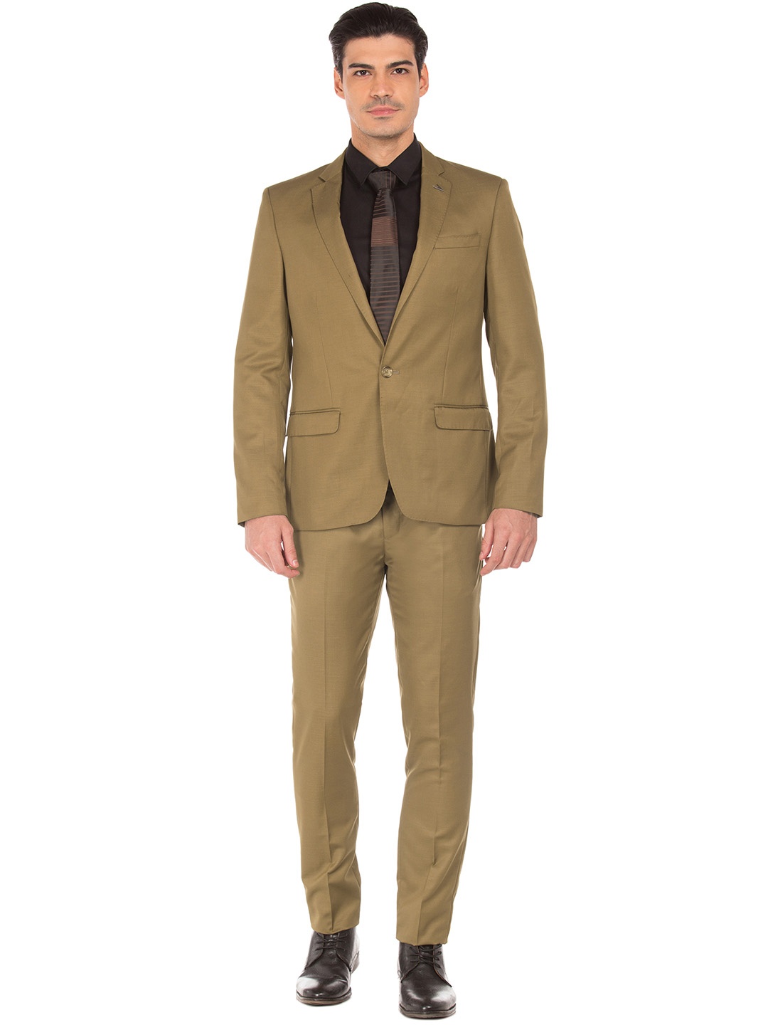 

Arrow New York Men Khaki-coloured Solid Single-Breasted Formal Suit