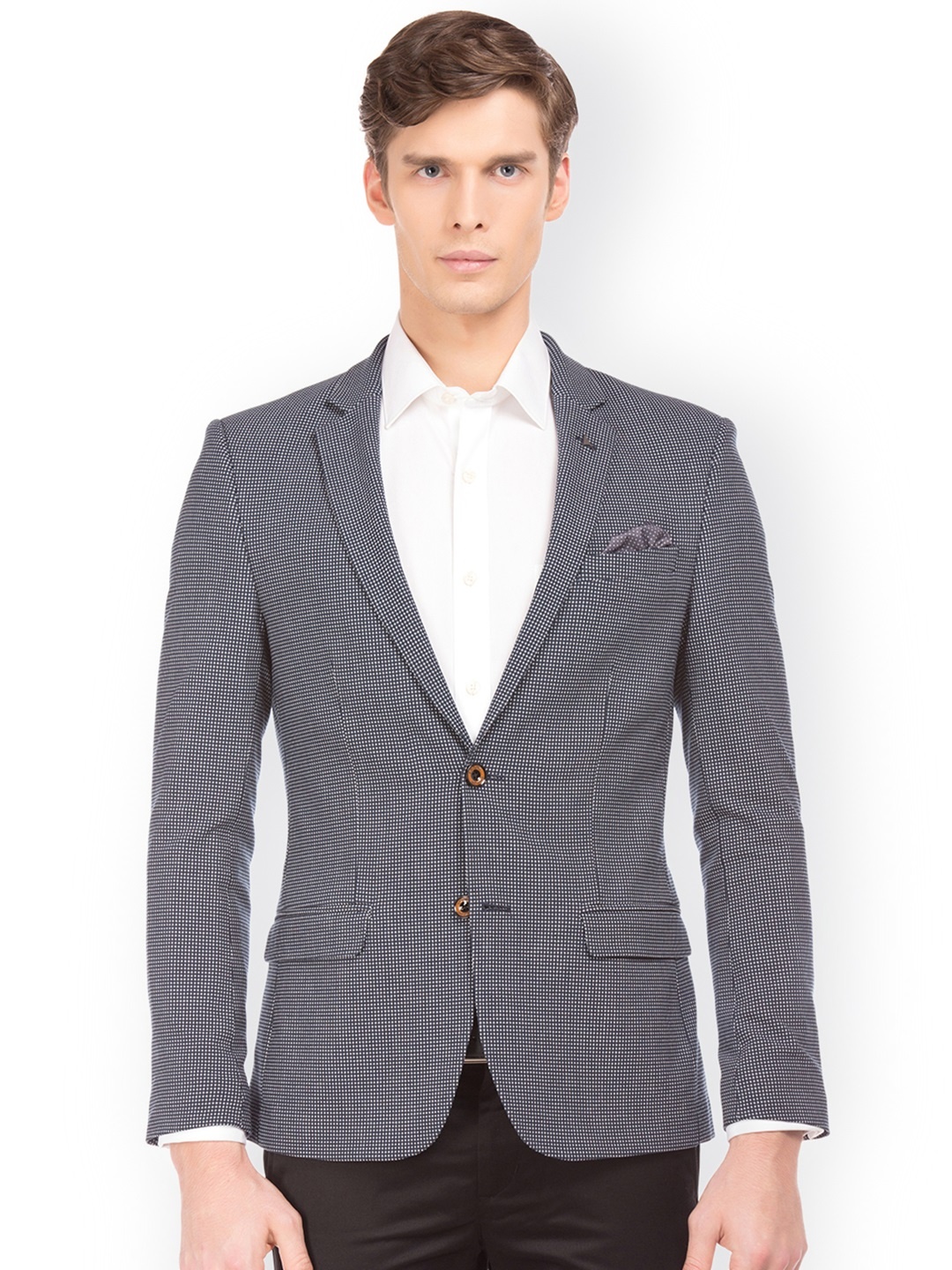 

Arrow New York Men Blue Checked Single-Breasted Blazer, Navy blue