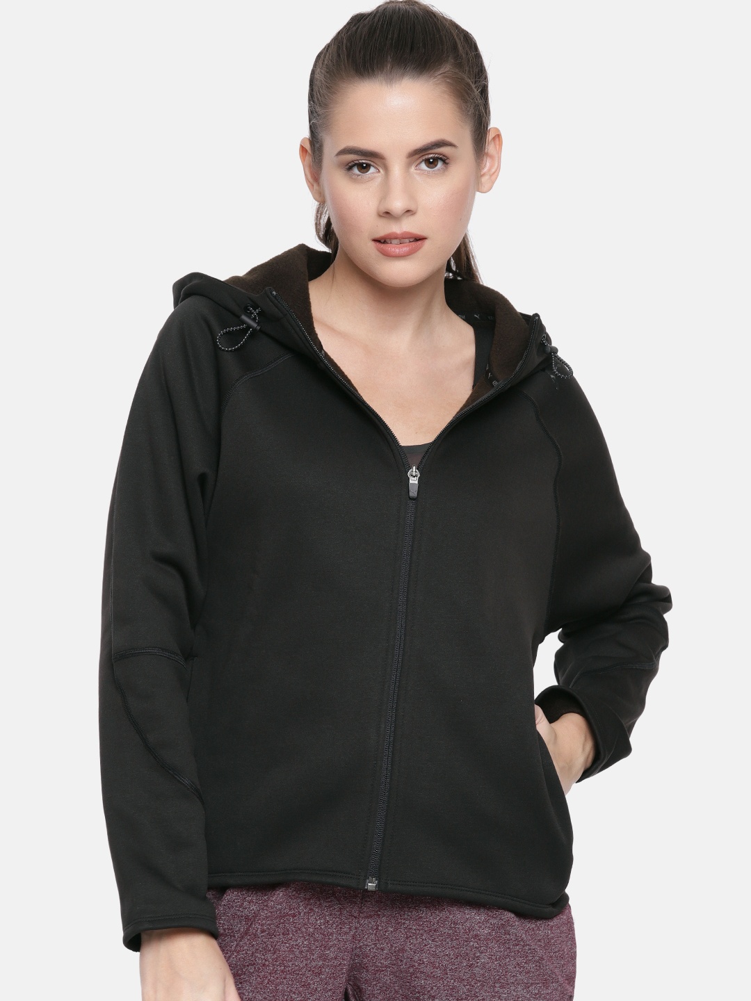

Puma Women Black Solid Regular Fit warmCELL Evostripe FZ Hooded Sweatshirt