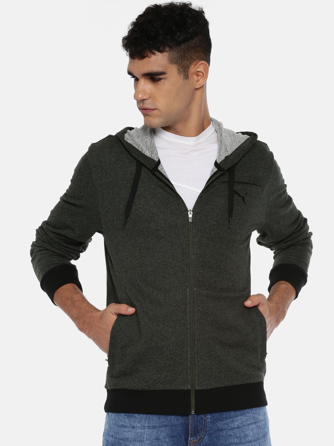 

Puma Men Olive Green Solid Grindle Track Front-Open Track Sweatshirt