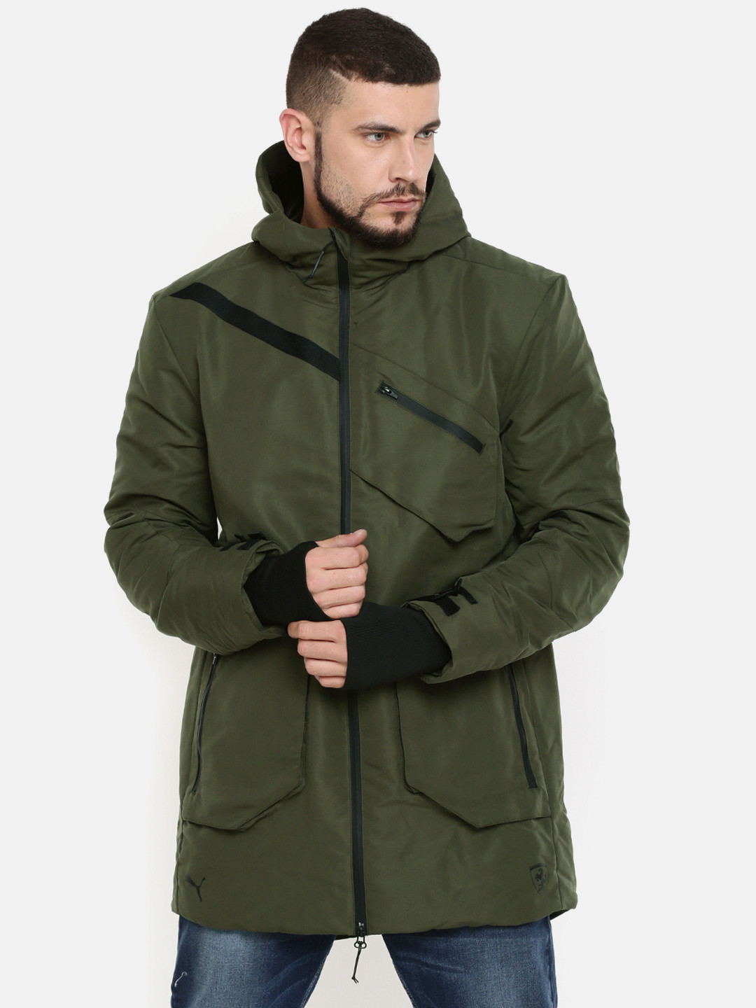 

PUMA Motorsport Men Olive Green Ferrari RCT Forest Night Longline Hooded Tailored Motorsport Jacket