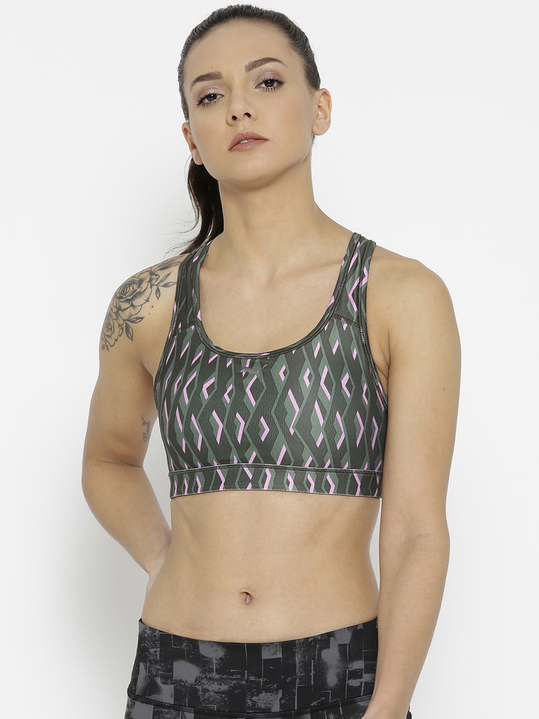

Puma Women Olive Green & Pink Graphic Print 4Keeps PM Sports Bra 51699904