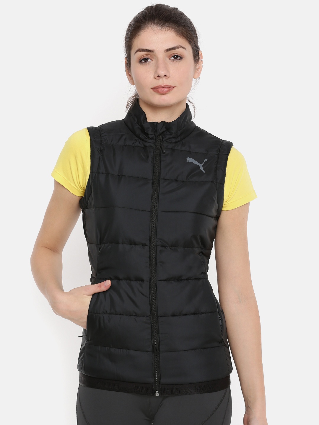 

Puma Women Black Solid Slim Fit PWRWarm packLITE 600 DWN VST PADDED Jacket