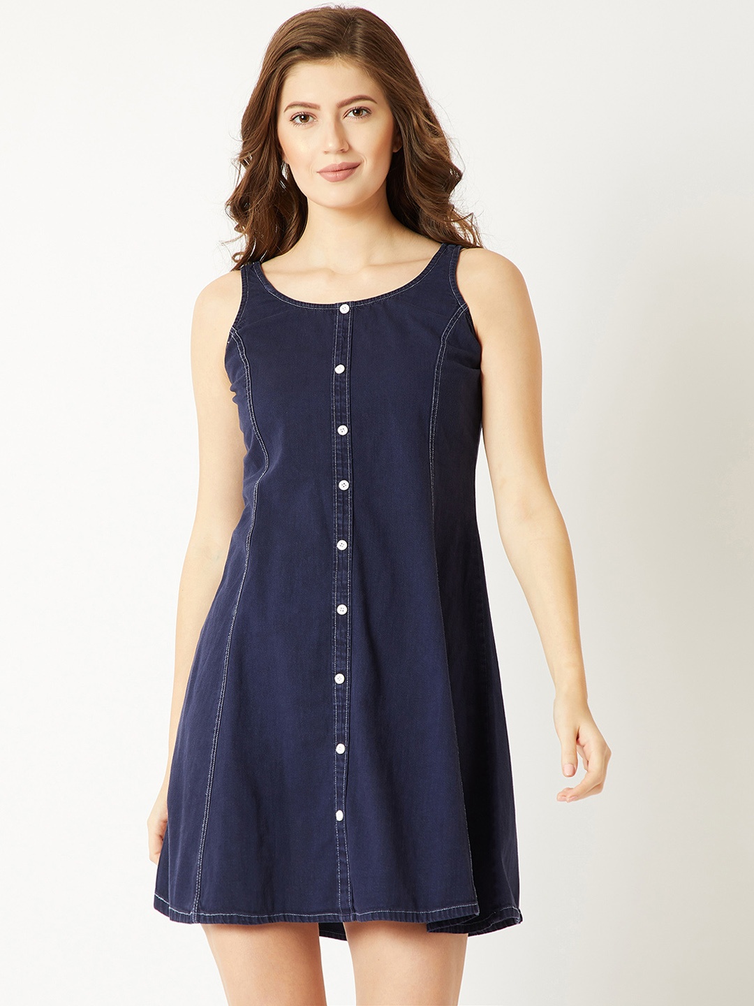 

Miss Chase Women Navy Blue Solid A-Line Dress