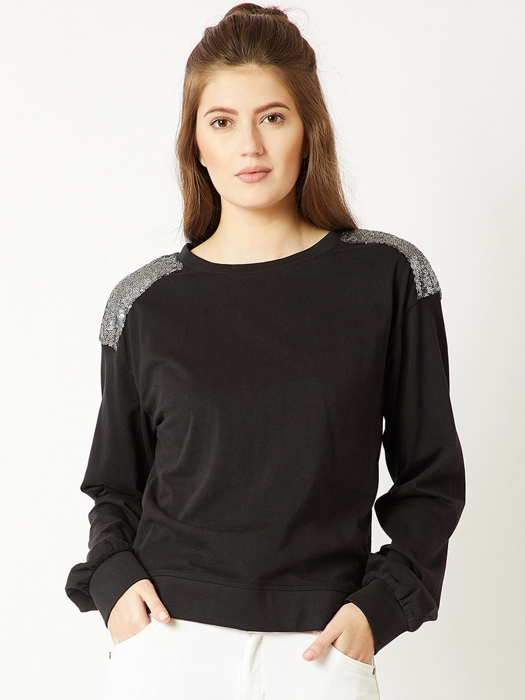 

Miss Chase Women Black Solid Sweatshirt
