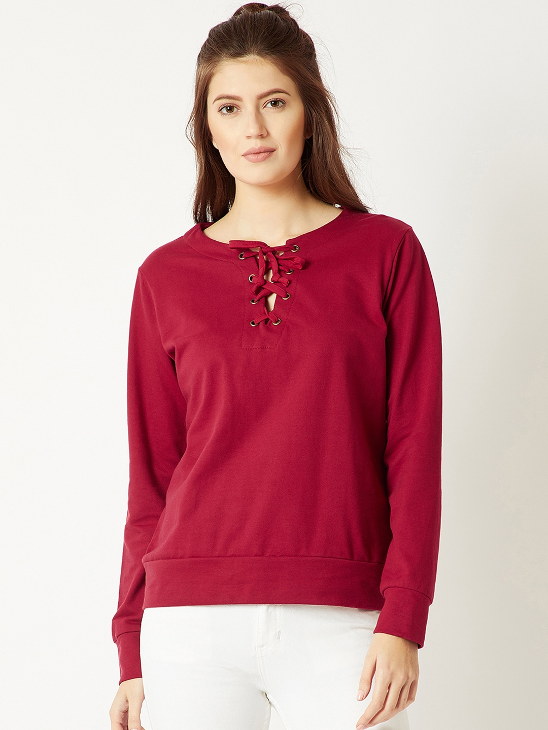 

Miss Chase Women Maroon Solid Sweatshirt