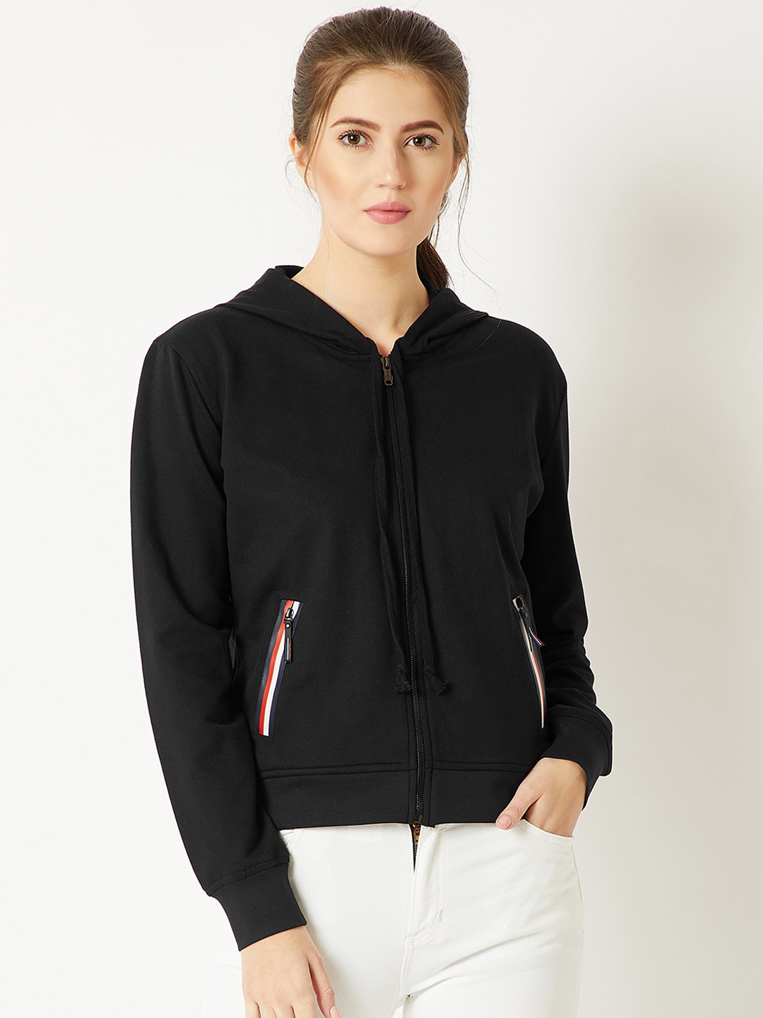 

Miss Chase Women Black Solid Lightweight Bomber