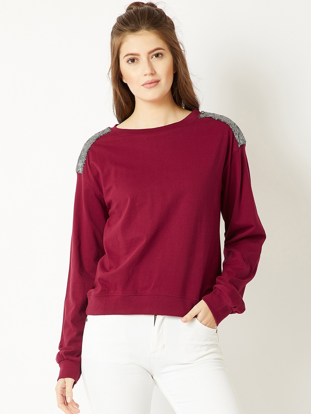 

Miss Chase Women Maroon Solid Sweatshirt