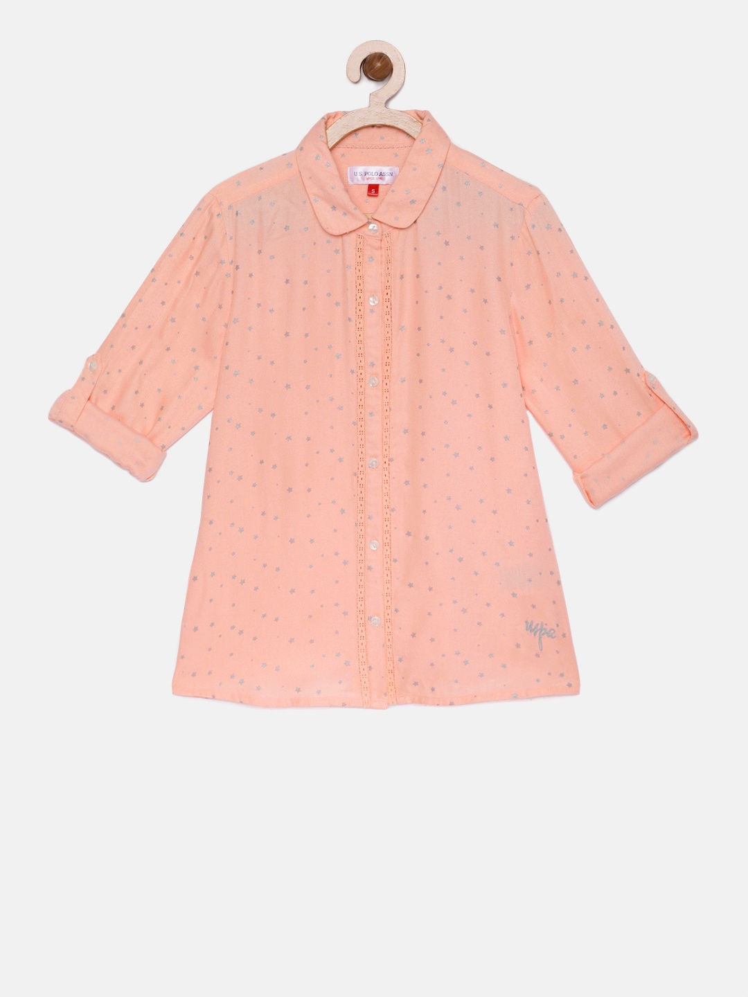 

U.S. Polo Assn. Kids Girls Peach Coloured Printed Shirt Style Top