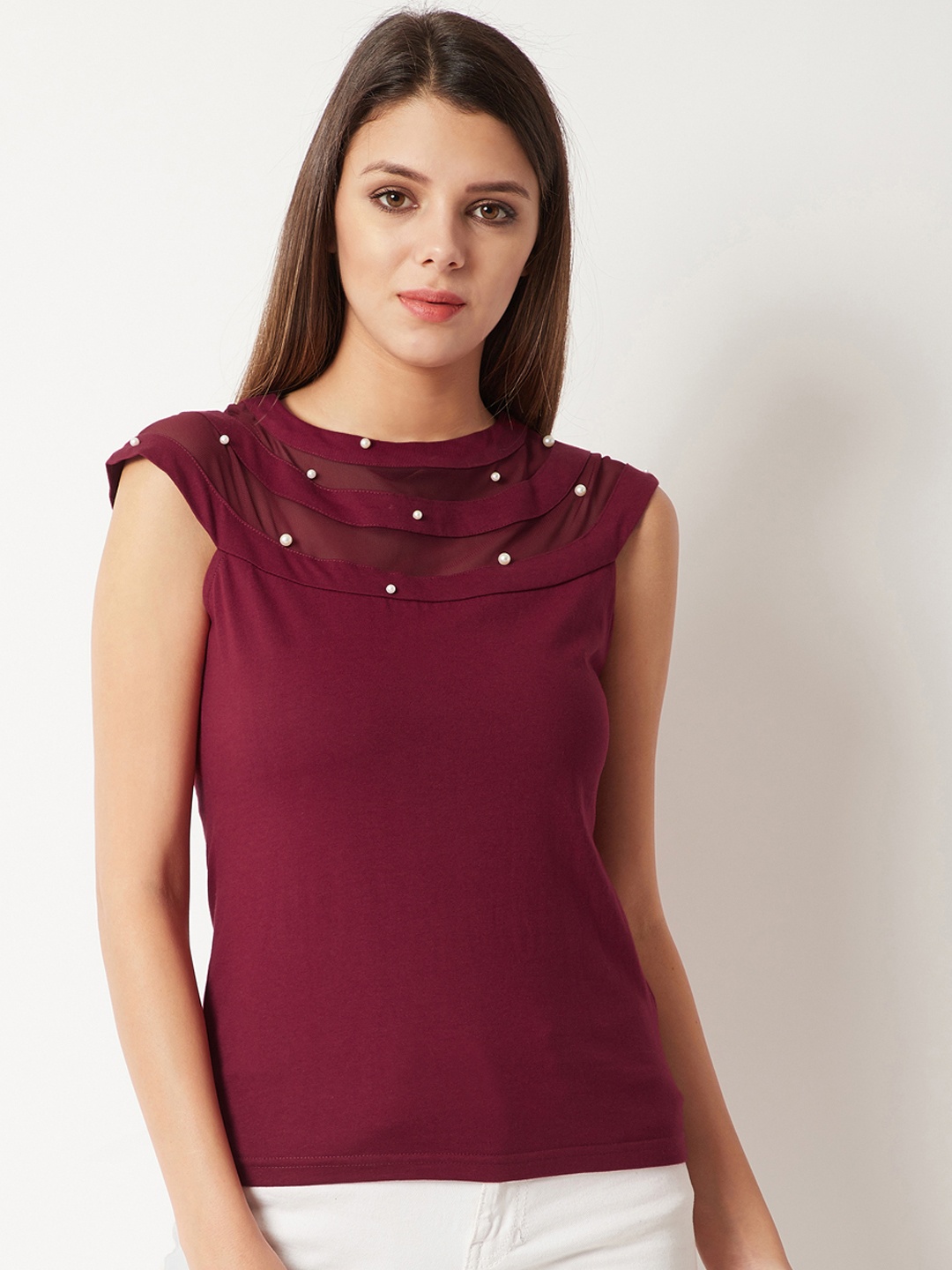 

Miss Chase Women Maroon Solid Pure Cotton Top