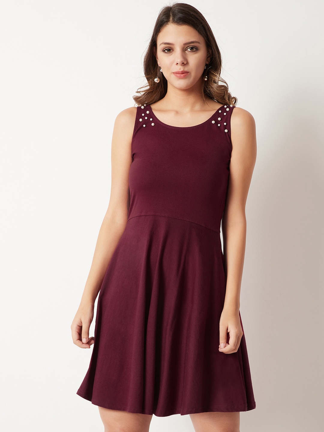 

Miss Chase Women Maroon Embellished Fit and Flare Dress