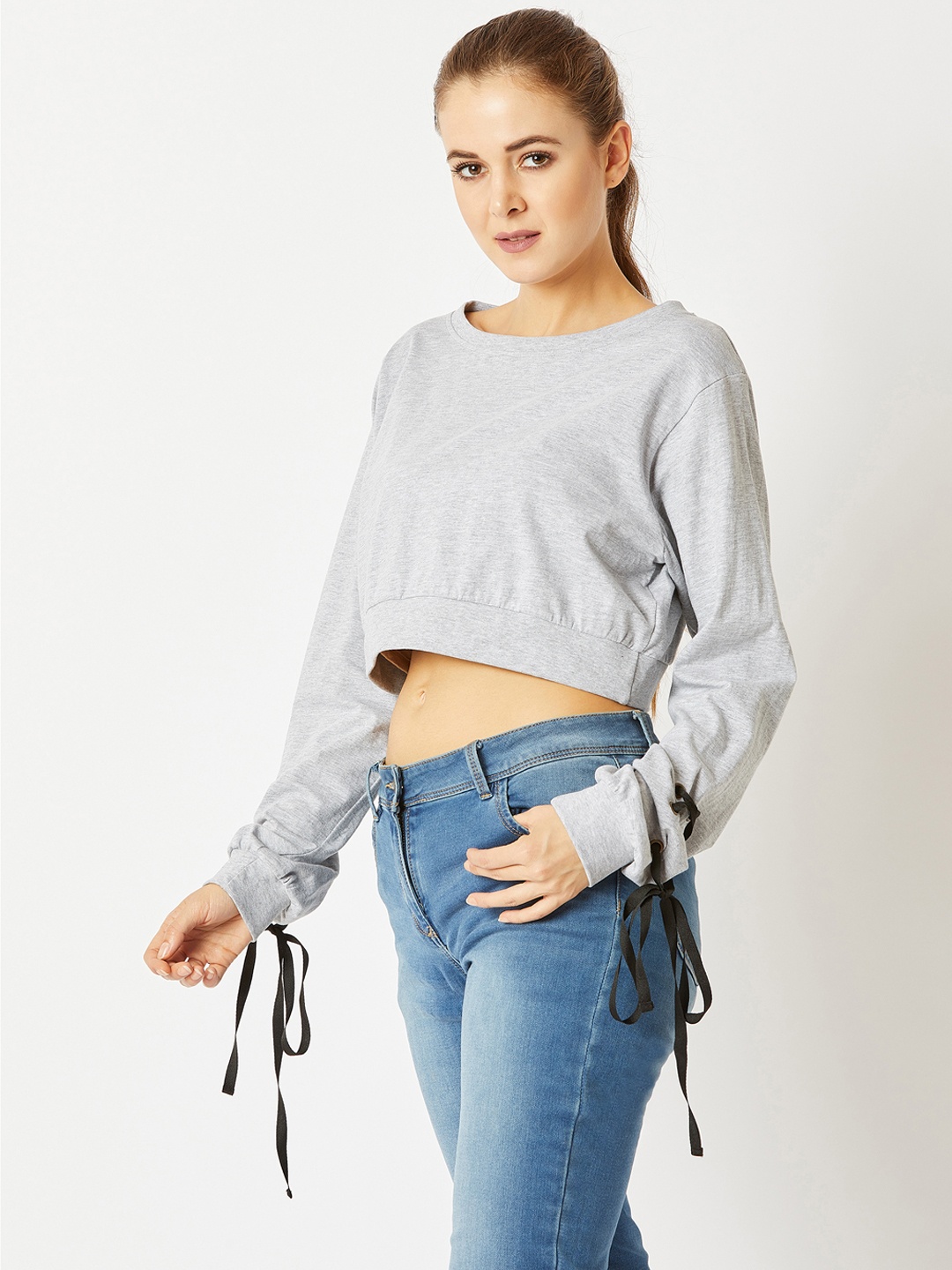 

Miss Chase Women Grey Solid Crop Top