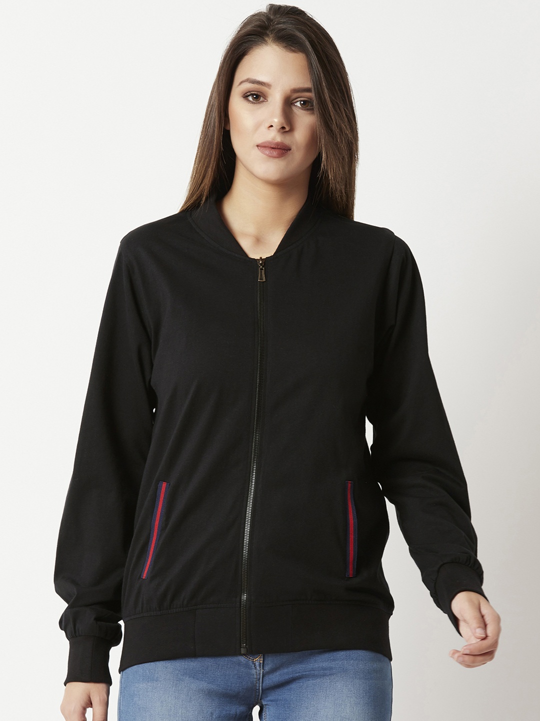 

Miss Chase Women Black Solid Lightweight Bomber