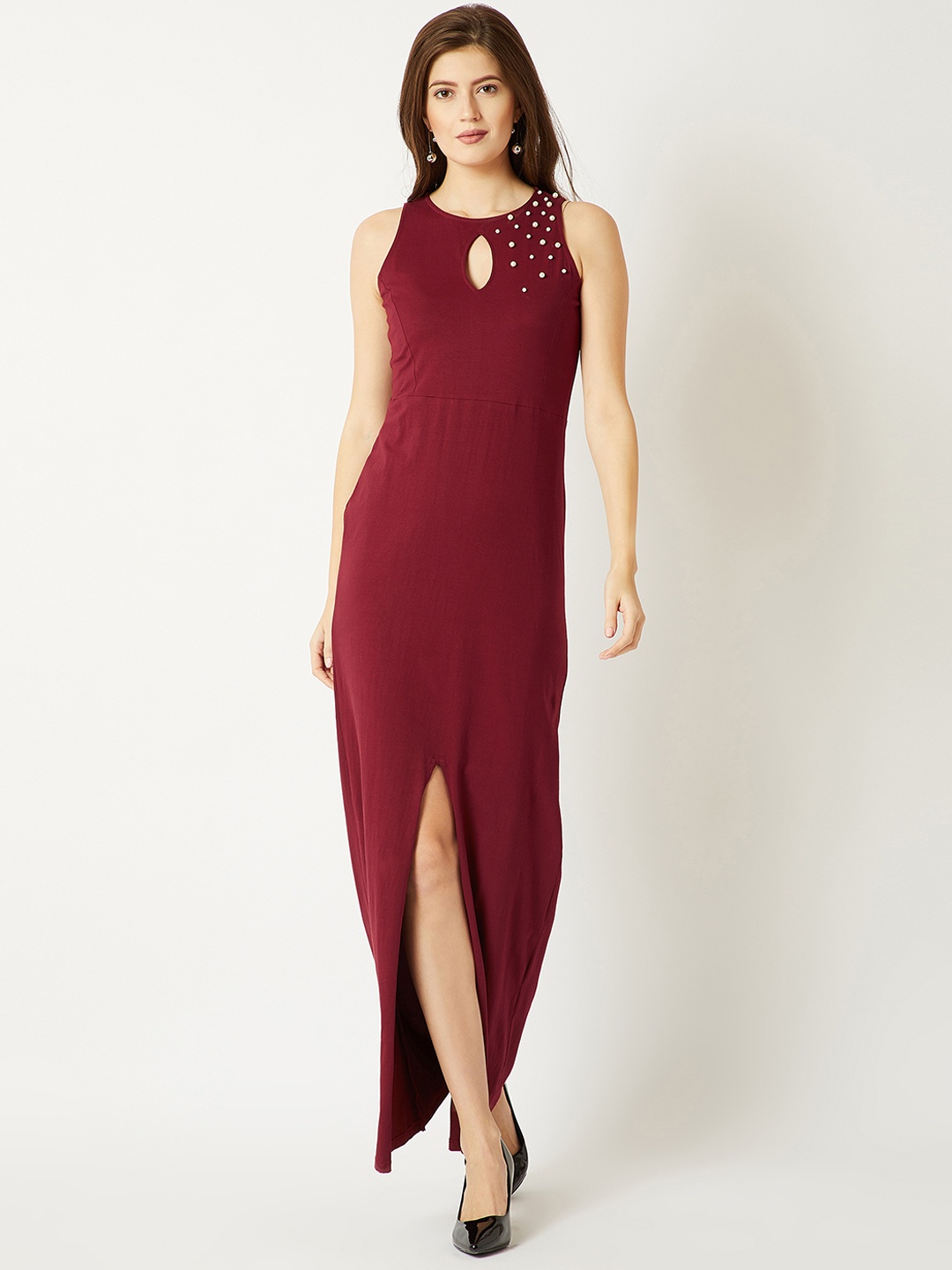

Miss Chase Women Maroon Embellished Maxi Dress