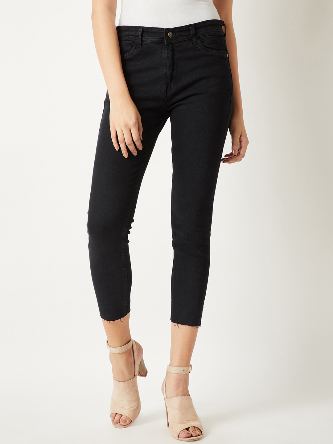 

Miss Chase Women Black Slim Fit Cropped High-Rise Clean Look Jeans